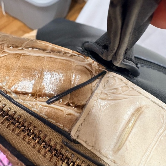 Women's Croc-Embossed Shoulder Bag - Black, Tan, Brown - Picture 12 of 15